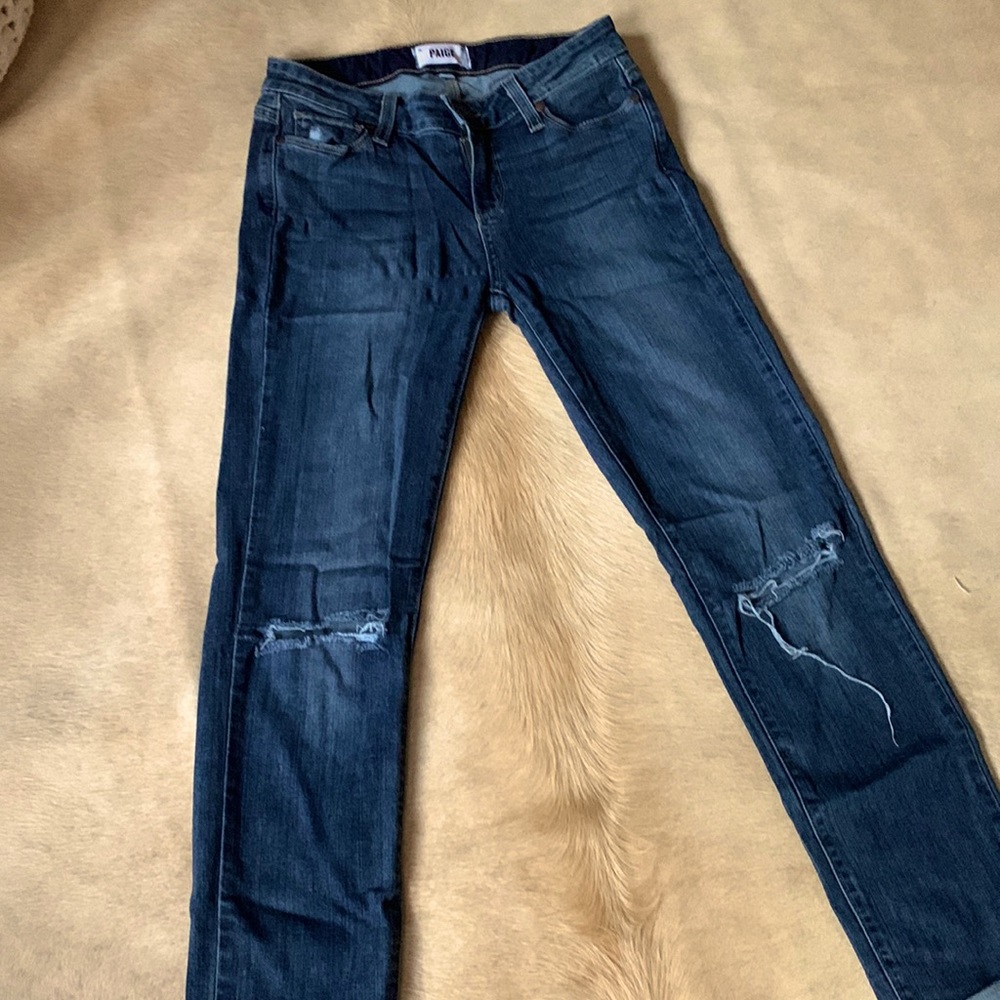 Paige DISTRESSED Blue Cuffed Stretch SKINNY JEANS